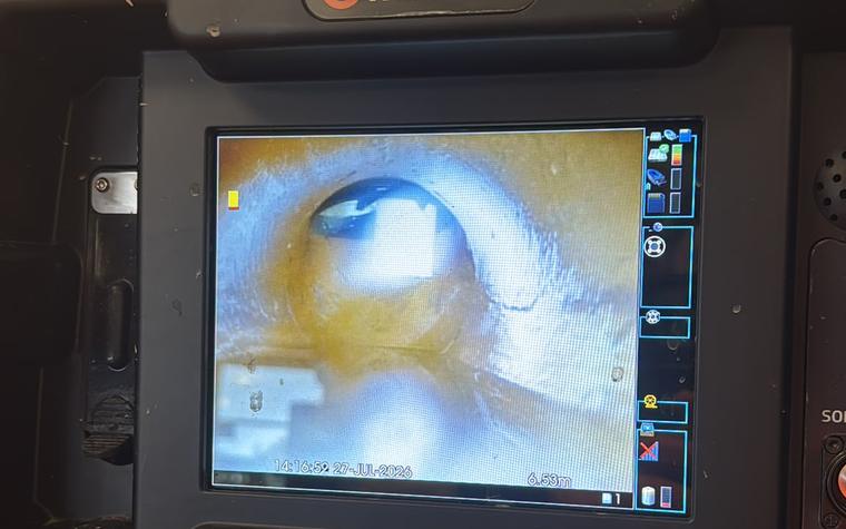 CCTV drain survey monitor showing the inside of a pipe